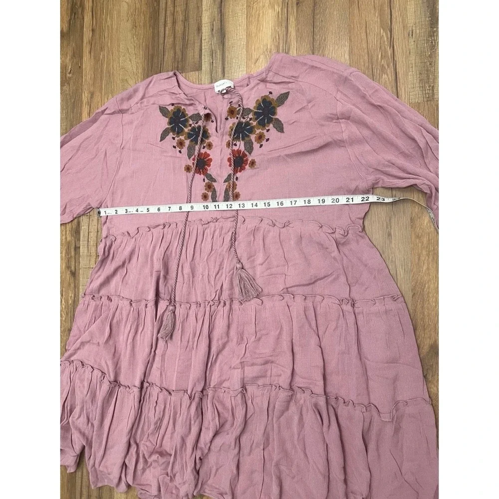 Hailey & Co Mauve Pink‎ Embroidered Boho Tiered Dress Long Sleeve 1X - Picture 7 of 7